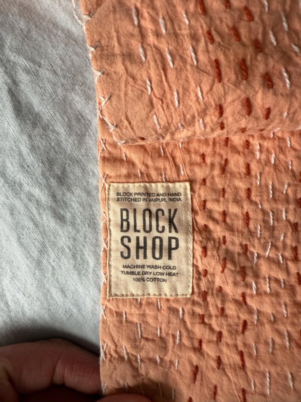 Block Shop Hand-Stitched Peach Kantha Throw
